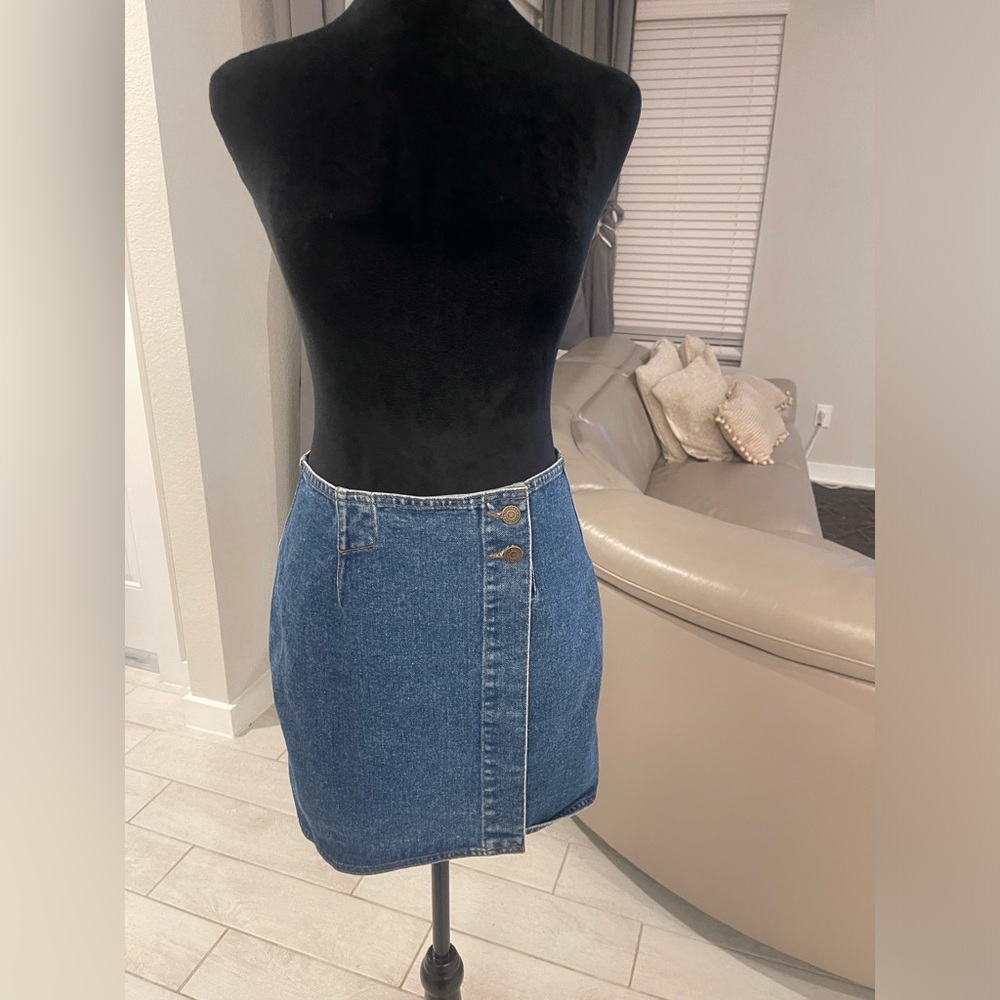 Vintage Georges Marciano for Guess wrap mini Denim Skirt Sz 10 chk measurements